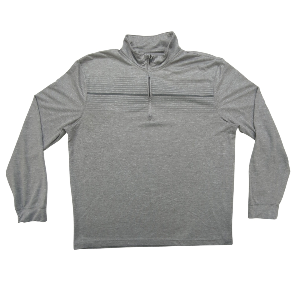 PGA Tour Pullover Shirt Mens Medium 1/4 Zip Golf Gray Striped Long Sleeve